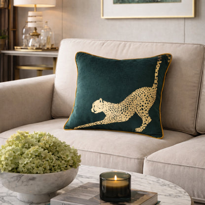 Glambition Cheetah Print Green Gold Cushion Cover, 16x16 inch