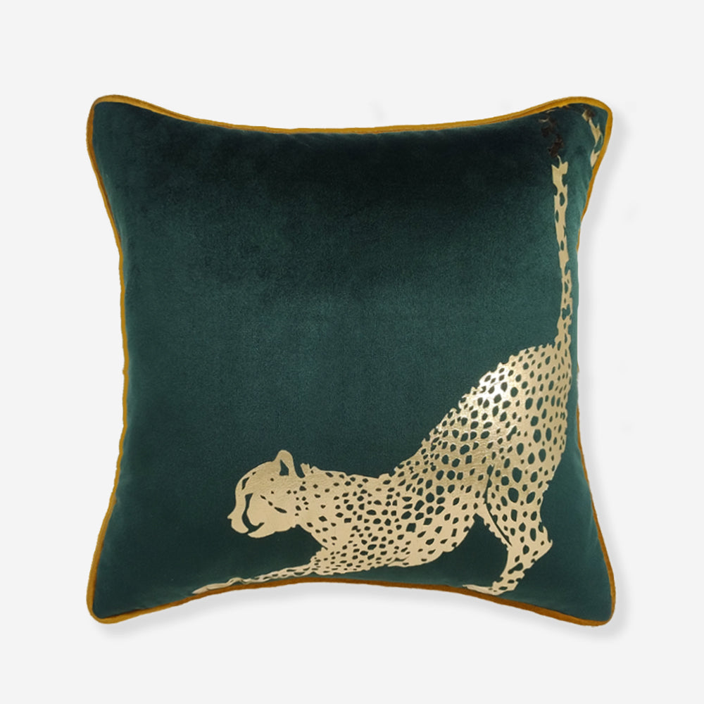 Glambition Cheetah Print Green Gold Cushion Cover, 16x16 inch