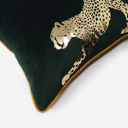 Glambition Cheetah Print Green Gold Cushion Cover, 16x16 inch