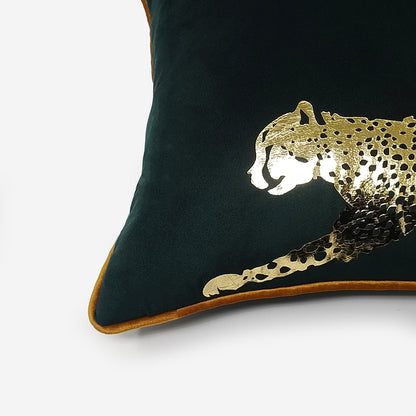 Glambition Cheetah Print Green Gold Cushion Cover, 16x16 inch