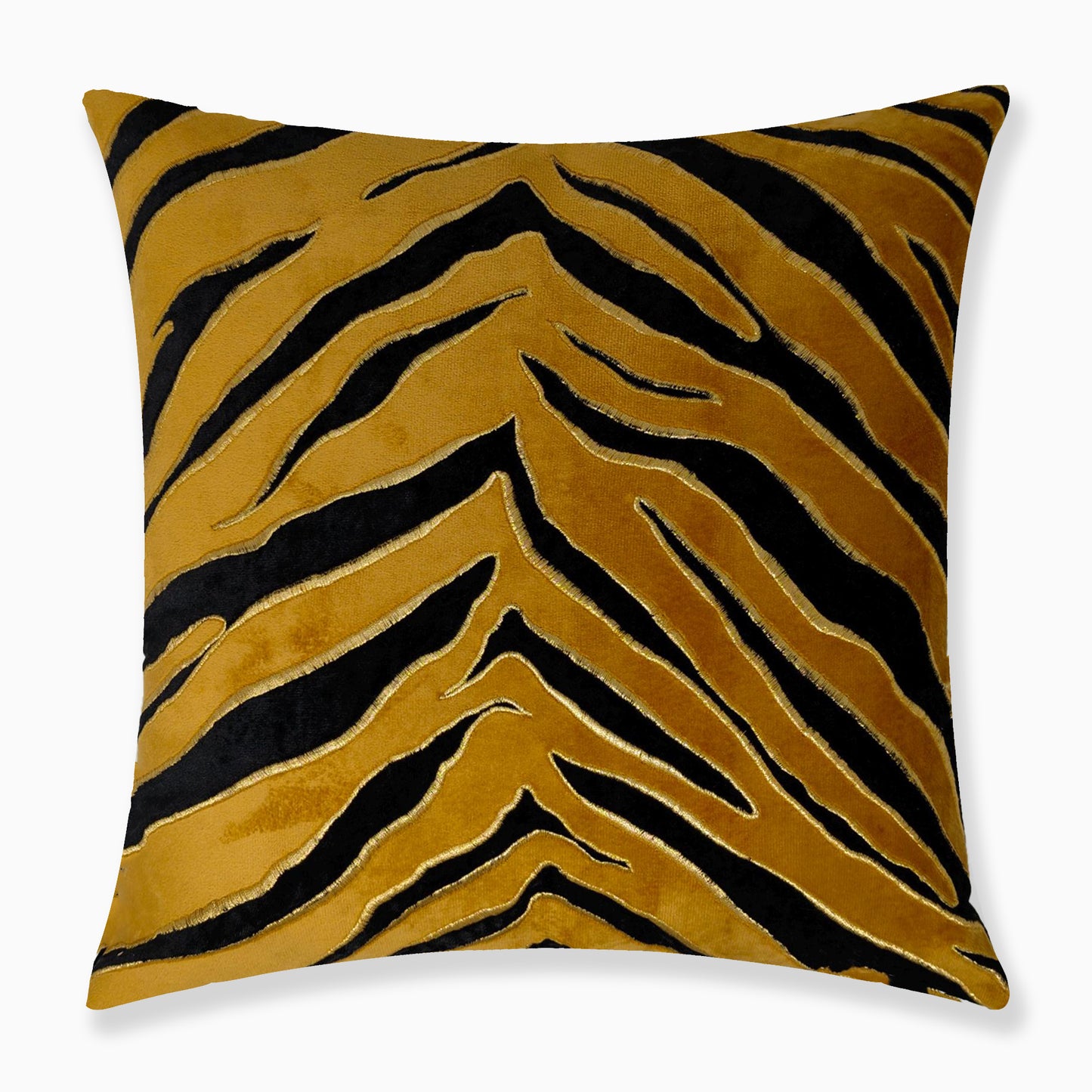 Golden Tiger Stripe Black Velvet Cushion Cover, 16x16 inch