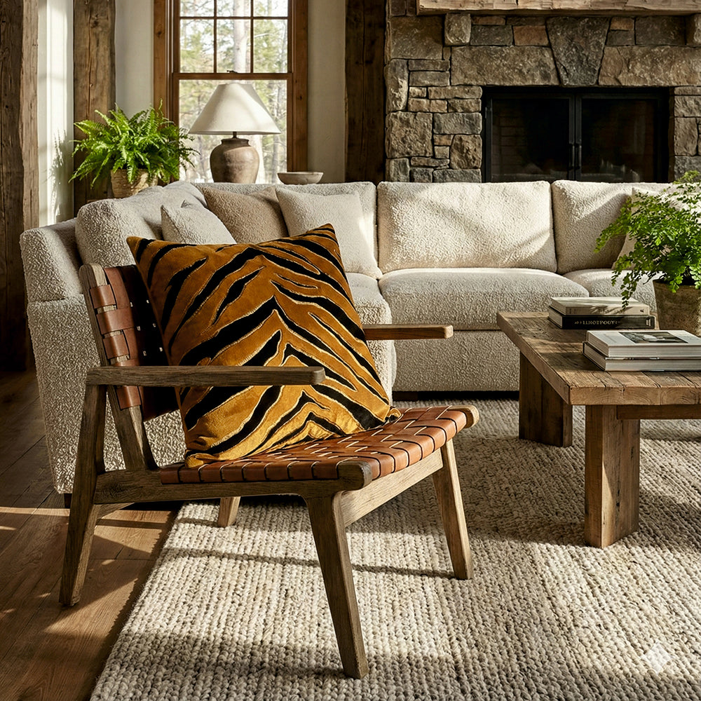 Golden Tiger Stripe Black Velvet Cushion Cover, 16x16 inch