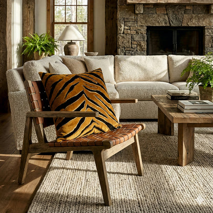 Golden Tiger Stripe Black Velvet Cushion Cover, 16x16 inch