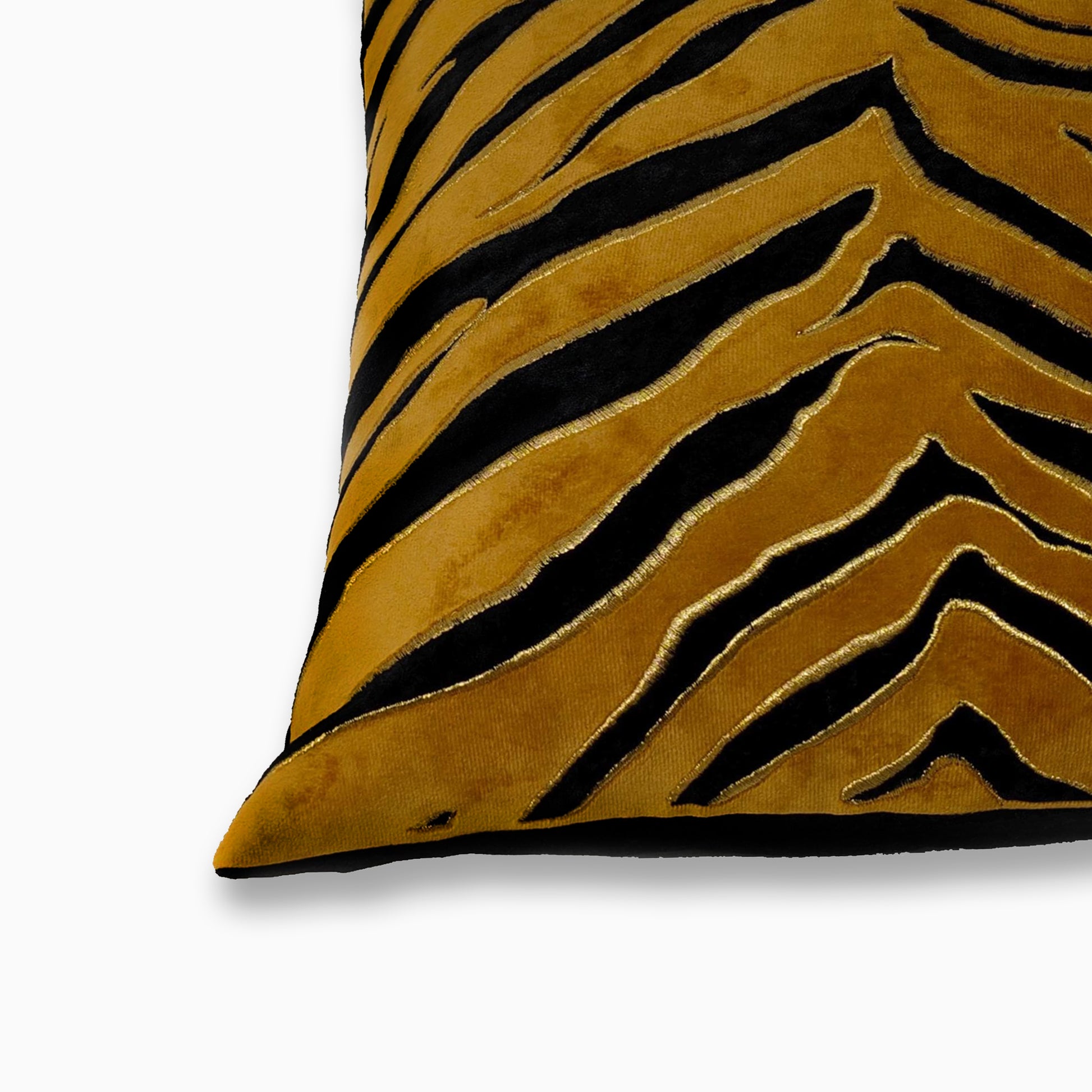 Golden Tiger Stripe Black Velvet Cushion Cover, 16x16 inch