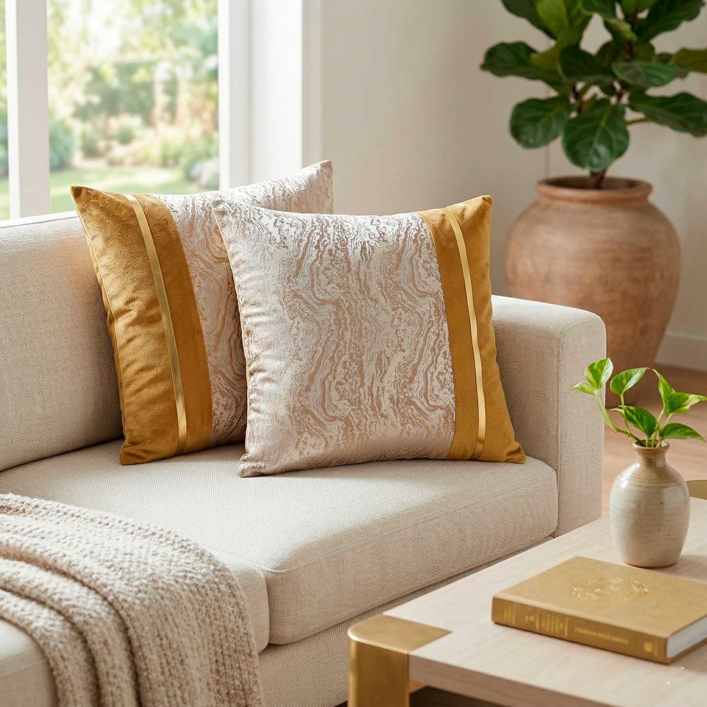Marble Jacquard Color Block Cushion Cover, 16x16 inch