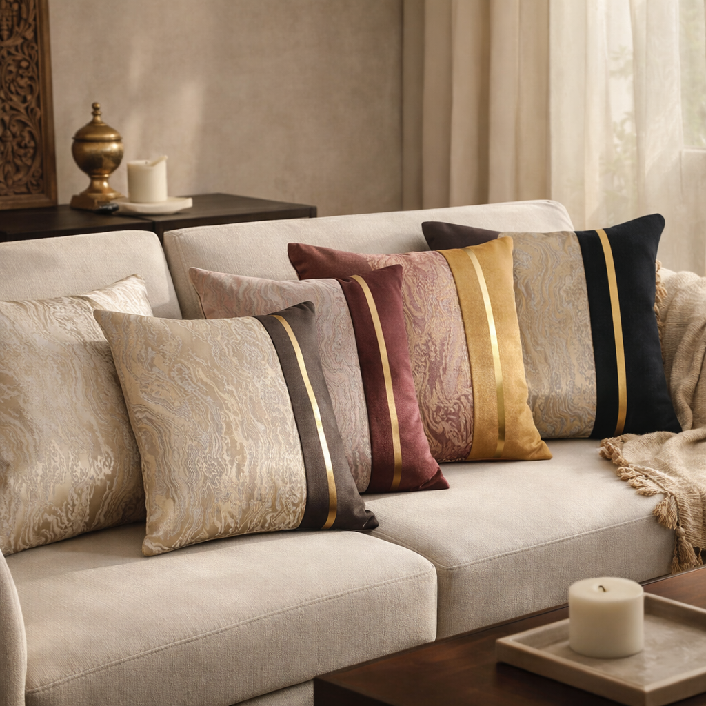 Marble Jacquard Color Block Cushion Cover, 16x16 inch