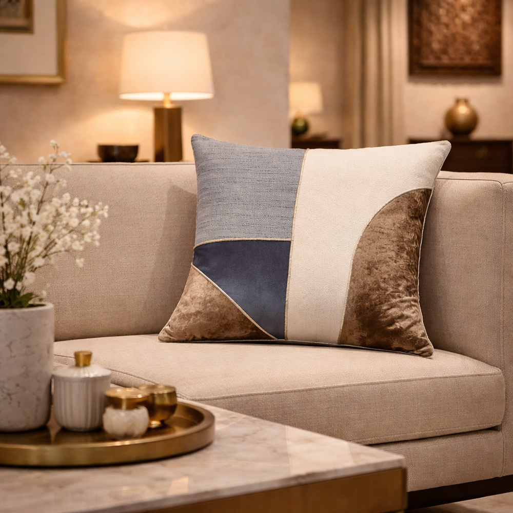 Modern Abstract Mixed-Texture Color Block Cushion Cover