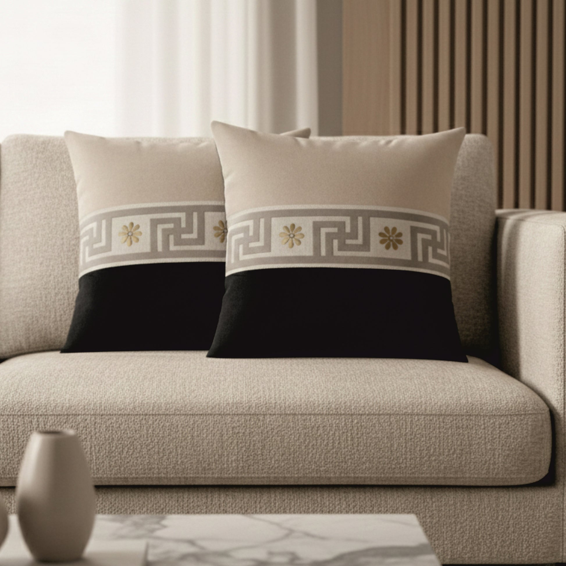 Modern Greek Border Color Block Cushion Cover, 16x16 inch