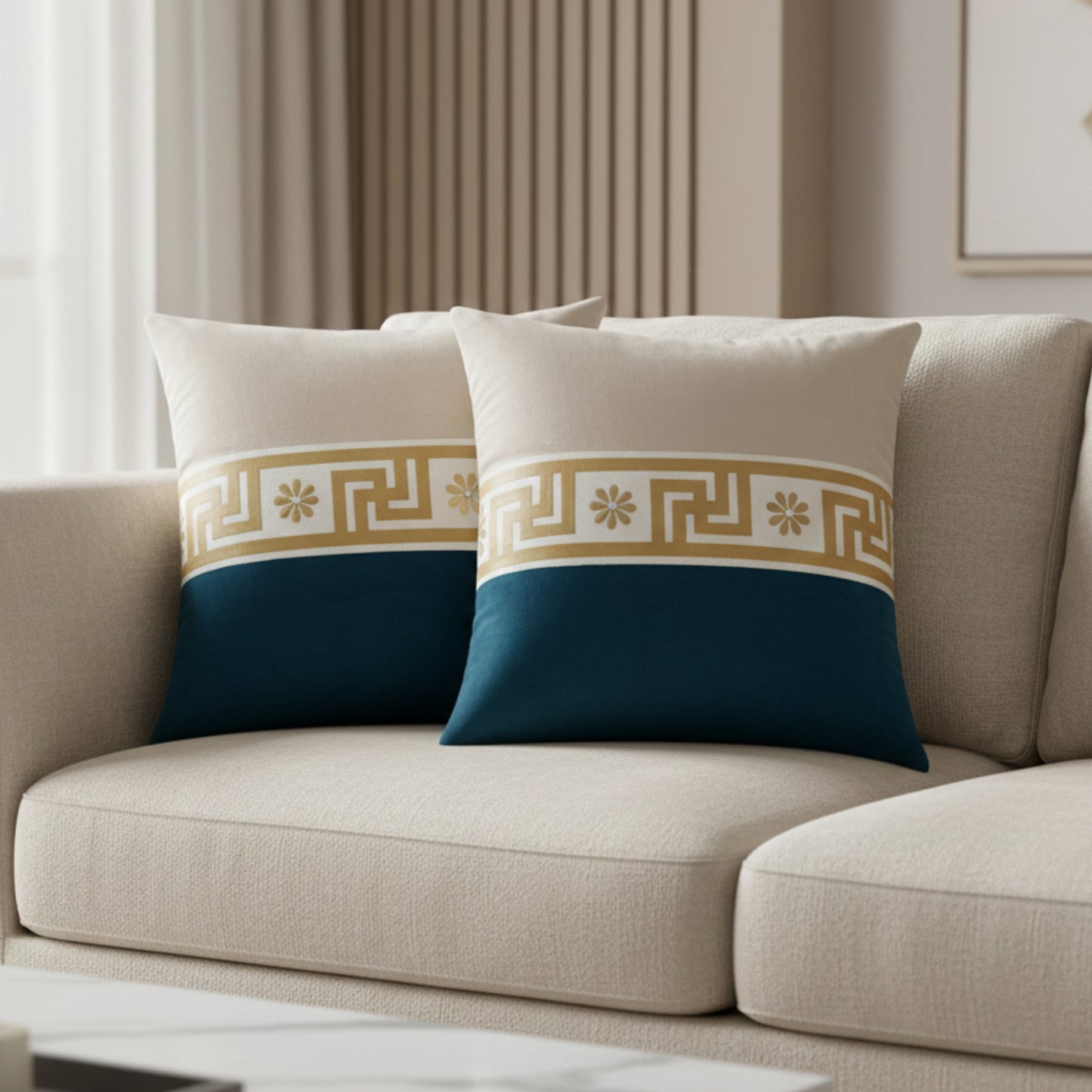 Modern Greek Border Color Block Cushion Cover, 16x16 inch