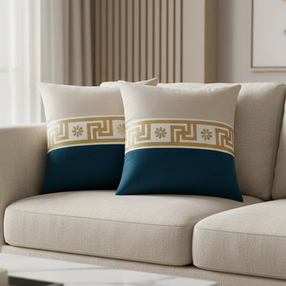 Modern Greek Border Color Block Cushion Cover, 16x16 inch