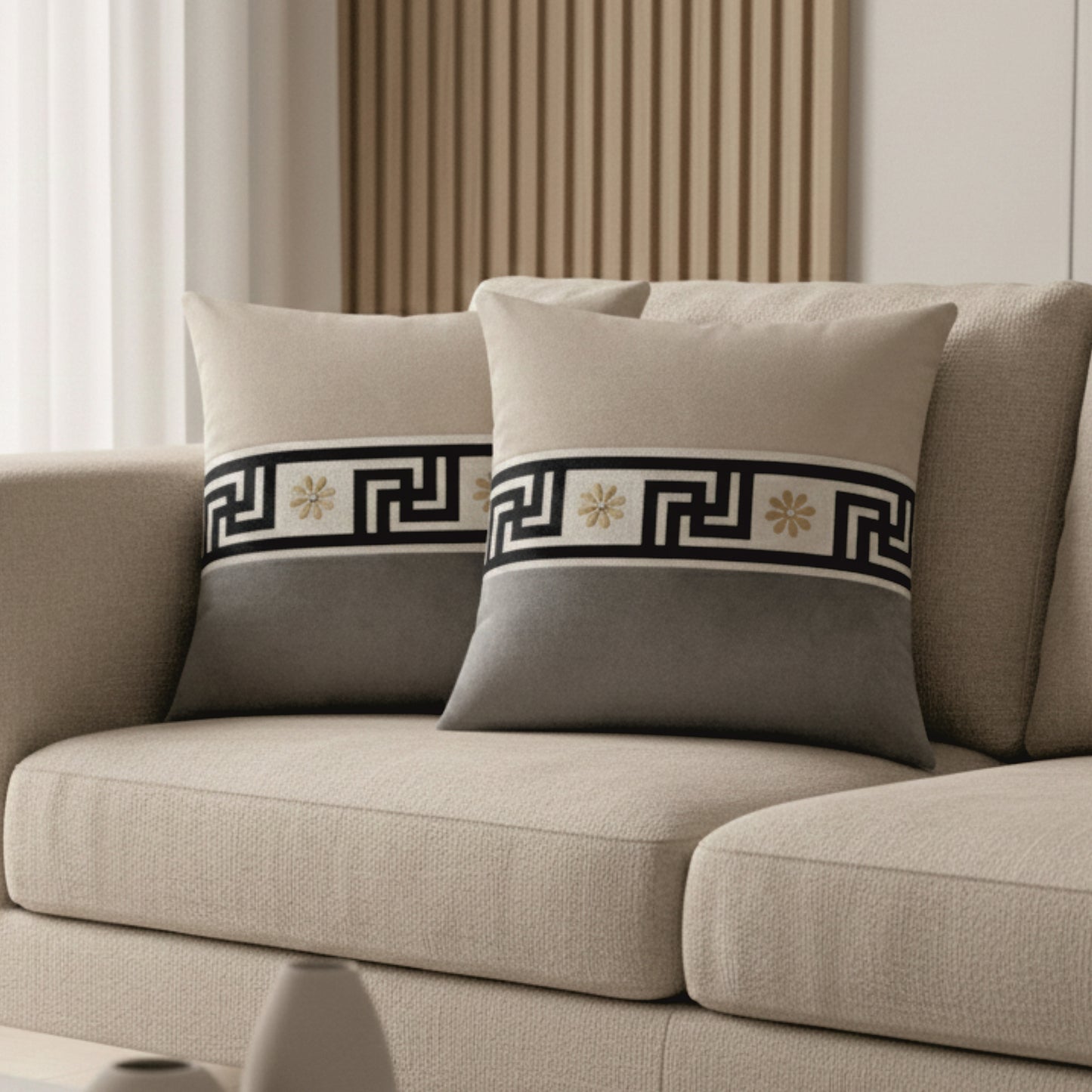 Modern Greek Border Color Block Cushion Cover, 16x16 inch