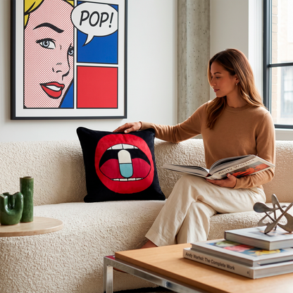Quirky Chill Pill Red Velvet Cushion Cover, 16x16 inch