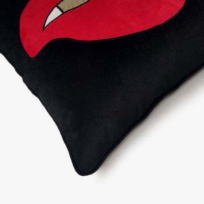 Quirky Red Lips Glitter Velvet Cushion Cover, 16x16 inch