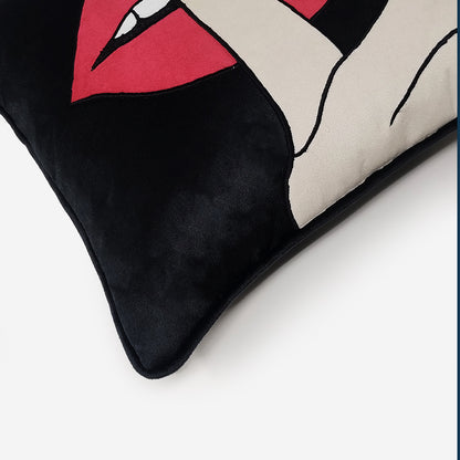 Quirky Shhh Lips Red Velvet Cushion Cover, 16x16 inch