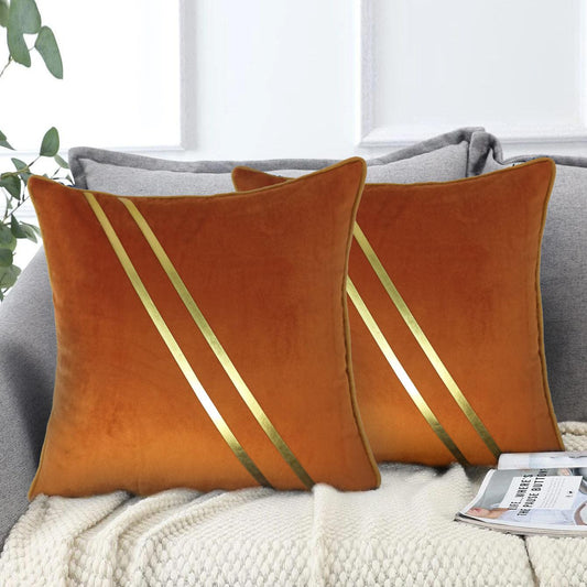 Ritz Golden Striped Cushion Cover | Set Of 2
