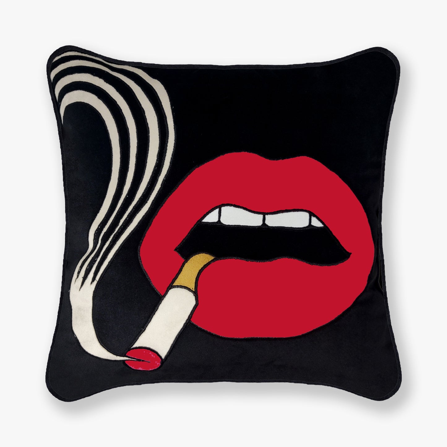 Smoking Lips Red Quirky Velvet Cushion Cover, 16x16 inch