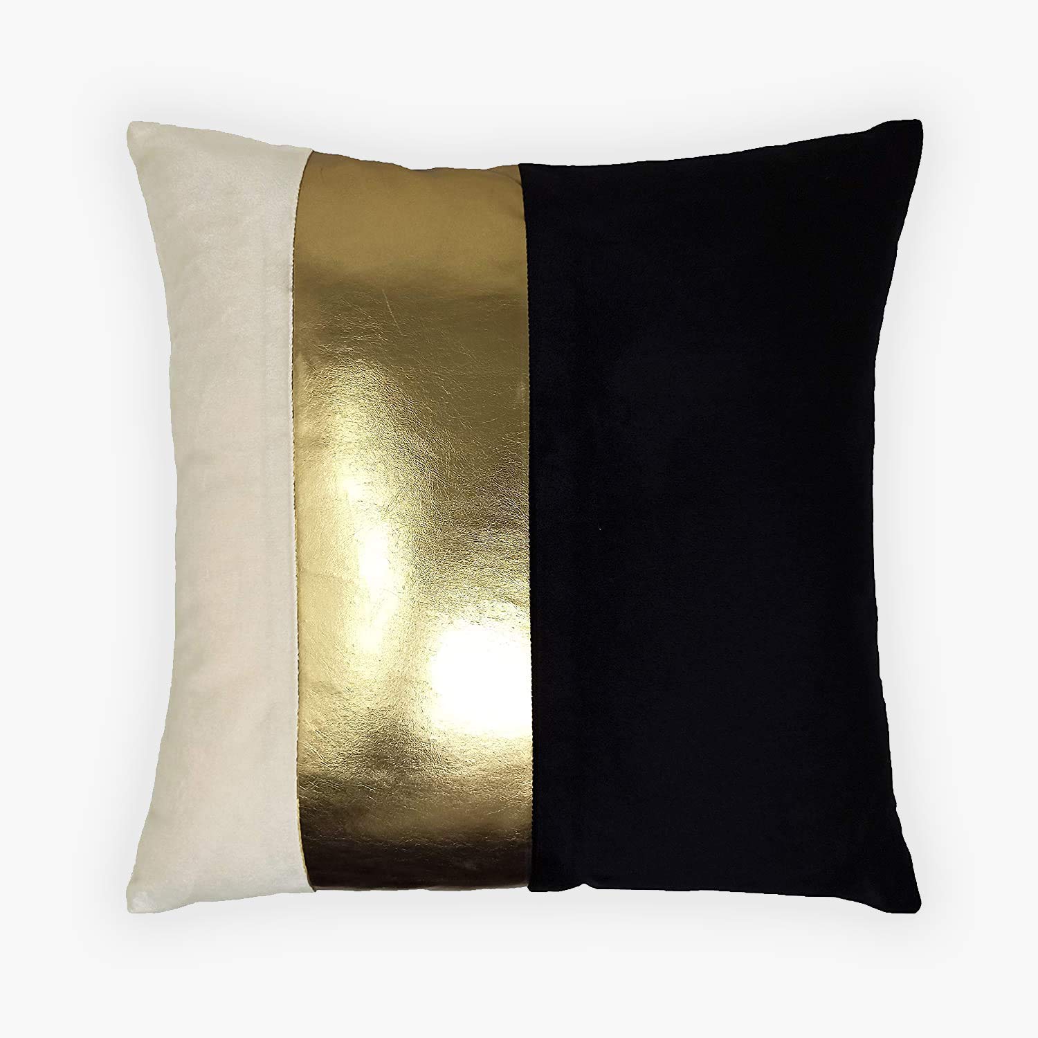 Striped Velvet & Gold Leather Cushion Cover | Set of 2
