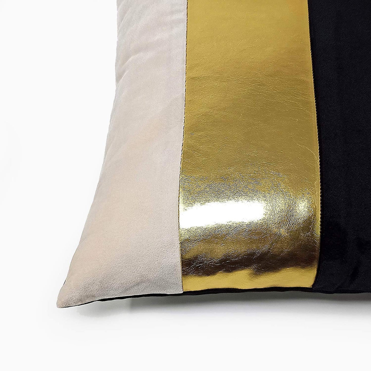 Striped Velvet & Gold Leather Cushion Cover | Set of 2