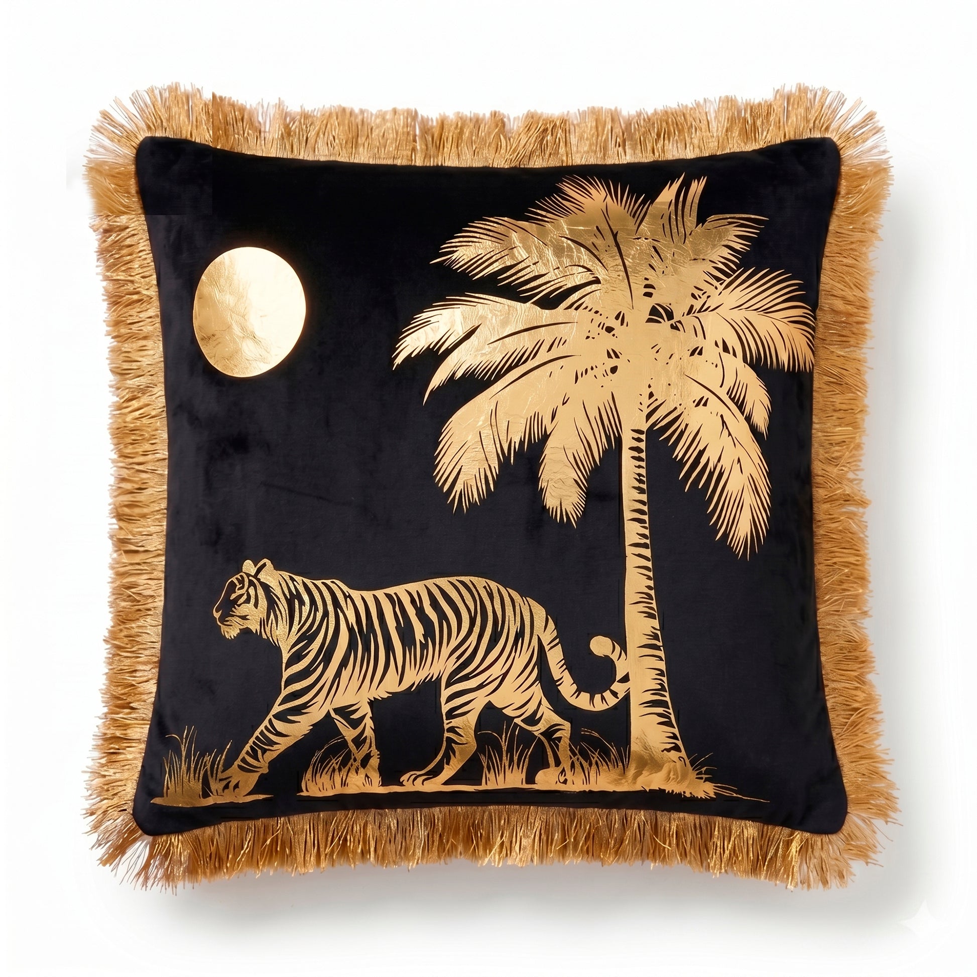 Tiger Animal Print Gold Foil Velvet Cushion Cover, 16x16 inch