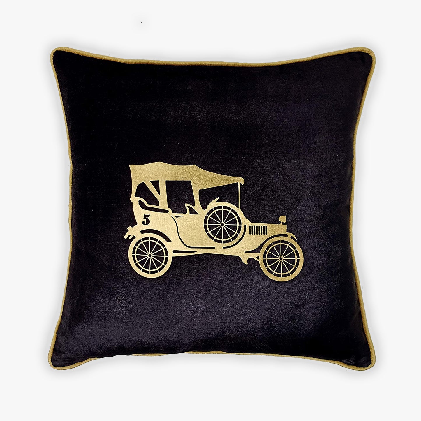 Vintage Car Black Gold Velvet Cushion Cover, 16x16 inch