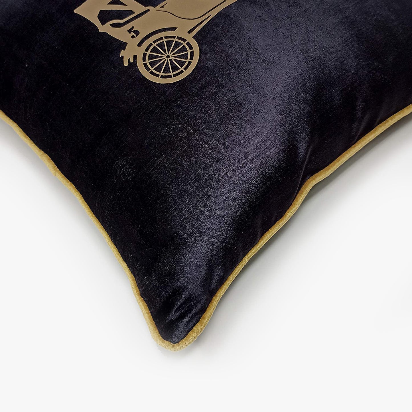 Vintage Car Black Gold Velvet Cushion Cover, 16x16 inch