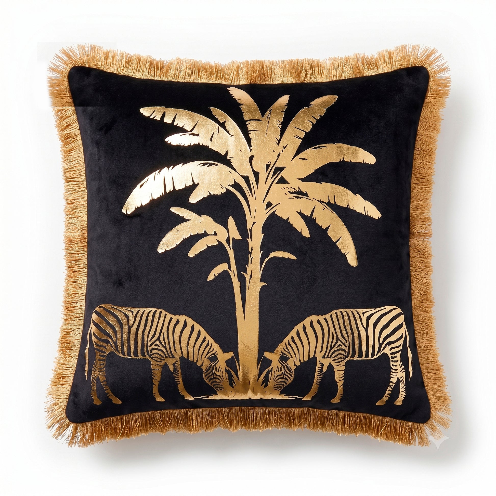 Zebra Animal Print Gold Foil Velvet Cushion Cover, 16x16 inch