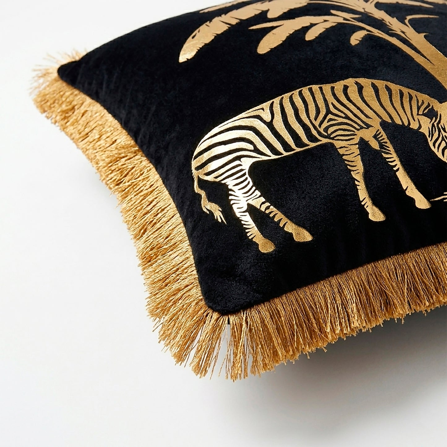 Zebra Animal Print Gold Foil Velvet Cushion Cover, 16x16 inch