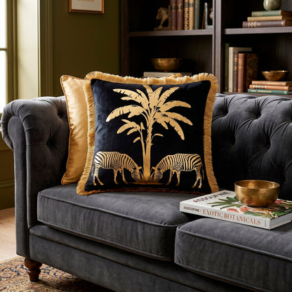 Zebra Animal Print Gold Foil Velvet Cushion Cover, 16x16 inch