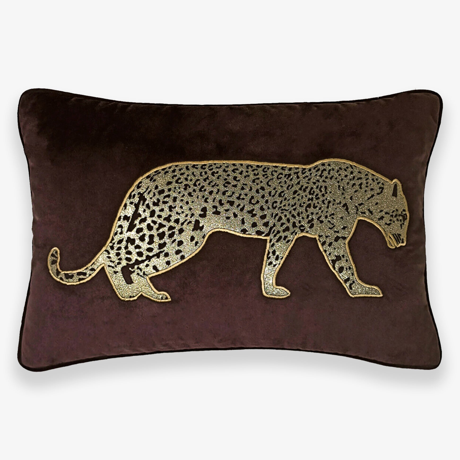 Black Velvet & Champagne Leopard Lumbar Cushion Cover