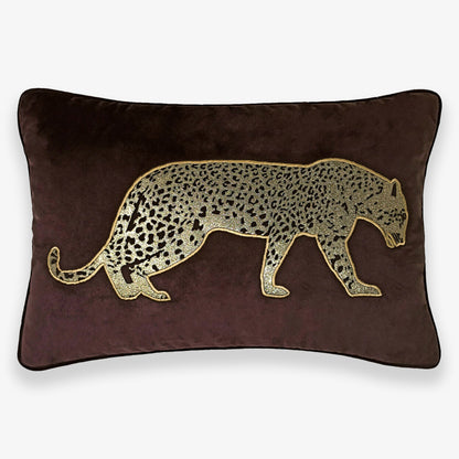 Black Velvet & Champagne Leopard Lumbar Cushion Cover